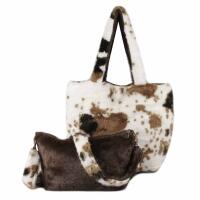 DAMEN TASCHE XXL SET 2in1 Shopper PELZTASCHE Tote Bag Shopper Leopard Print Handtasche Umhängetasche Leo Crossbody Teddytasche Schultertasche Plüsch Beuteltasche Kunstpelz Reisetasche Shopping