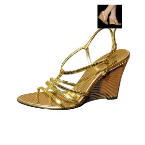 Dolce & Gabbana D&G HIGH HEELS Keil Sandalette Wedges Lederschuhe Schuhe Gold