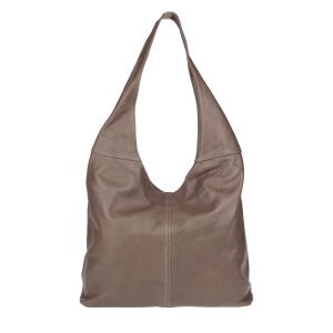 OBC Made in Italy Damen Leder Tasche Shopper Schultertasche Umhängetasche Handtasche Beuteltasche Hobo Bag Ledertasche Nappaleder Taupe