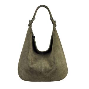 Made in Italy Damen XXL Ledertasche Wildleder Shopper Tasche Schultertasche Umhängetasche Hobo-Bag Beuteltasche Grün