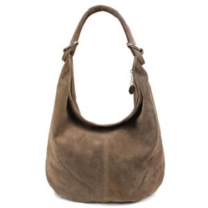Made in Italy Damen XXL Ledertasche Wildleder Hobo Bag Shopper Tasche Schultertasche Beuteltasche City Reise Freizeit Urlaub Umhängetasche Taupe