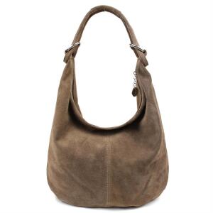 OBC Made in Italy Damen Leder Tasche Wildleder Shopper Tasche Schultertasche Umhängetasche Hobo-Bag Beuteltasche Taupe