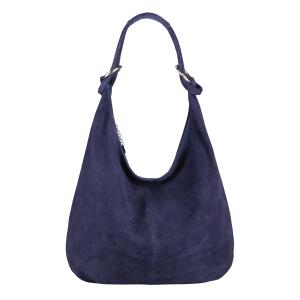 Made in Italy Damen XXL Ledertasche Wildleder Hobo Bag Shopper Tasche Schultertasche Beuteltasche City Reise Freizeit Urlaub Umhängetasche Dunkelblau