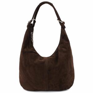 Made in Italy Damen XXL Ledertasche Wildleder Hobo Bag Shopper Tasche Schultertasche Beuteltasche City Reise Freizeit Urlaub Umhängetasche Dunkelbraun