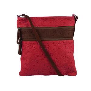 Umhängetasche Schultertasche Crossover Bag Tasche Italy Echt Leder Rot 