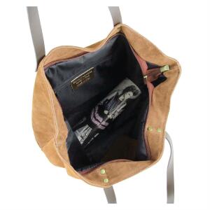 Made in Italy Damen Tasche Leder Velourleder Wildleder Stern Shopper Schultertasche Umhängetasche Cognac