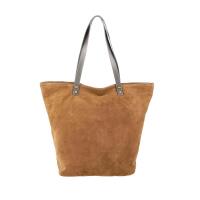 Made in Italy Damen Tasche Leder Velourleder Wildleder Stern Shopper Schultertasche Umhängetasche Cognac