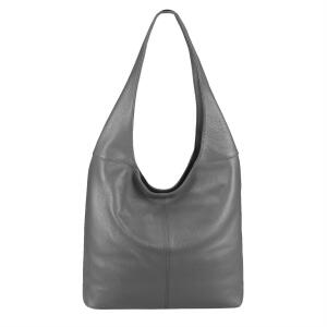 OBC Made in Italy Damen Leder Tasche Shopper Schultertasche Umhängetasche Handtasche Beuteltasche Hobo Bag Ledertasche Nappaleder Grau