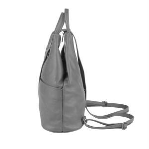 Made in Italy Damen echt Leder Rucksack Backpack Lederrucksack Tasche Schultertasche Ledertasche Nappaleder Grau-Schwarz