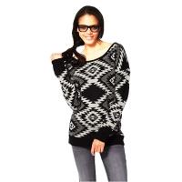 KangaROOS Damen Fashion TREND Pullover Strick-Pullover schwarz/weiß Norweger-Stil