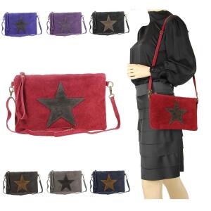 Ital. Stern Tasche Wildleder Ledertasche Schmucktasche Umhängetasche Clutch Borsetta Pochette Schultertasche CrossOver Abendtasche Rot