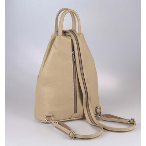 OBC Made in Italy Damen echt Leder Rucksack Tasche Schultertasche Ledertasche Daypack Backpack Handtasche Taupe