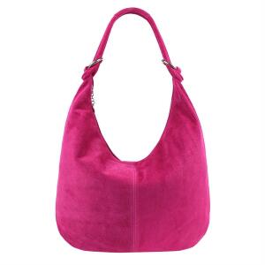 Made in Italy Damen XXL Ledertasche Wildleder Hobo Bag Shopper Tasche Schultertasche Beuteltasche City Reise Freizeit Urlaub Umhängetasche Pink