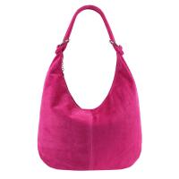 Made in Italy Damen XXL Ledertasche Wildleder Hobo Bag Shopper Tasche Schultertasche Beuteltasche City Reise Freizeit Urlaub Umhängetasche Pink
