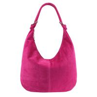 Made in Italy Damen XXL Ledertasche Wildleder Shopper Tasche Schultertasche Umhängetasche Hobo-Bag Beuteltasche Pink
