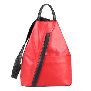 Made in Italy Damen echt Leder Rucksack Backpack Lederrucksack Tasche Schultertasche Ledertasche Nappaleder Rot-Schwarz