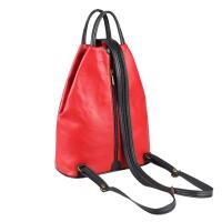 Made in Italy Damen echt Leder Rucksack Backpack Lederrucksack Tasche Schultertasche Ledertasche Nappaleder Rot-Schwarz