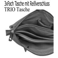 Damen TRIO Stern Clutch Tasche Canvas Leder Strass Schultertasche Schmuck- Stofftasche Coffee mit Stern 3xFach