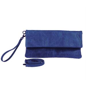 Made in Italy Leder Damen Schultertasche Rindleder Vera Pelle Borsetta Tasche Clutch Schmucktasche Umhängetasche Dunkelblau/Navy