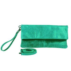 Made in Italy Leder Damen Schultertasche Rindleder Vera Pelle Borsetta Tasche Clutch Schmucktasche Umhängetasche Türkis