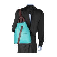Made in Italy Damen echt Leder Rucksack Backpack Lederrucksack Tasche Schultertasche Ledertasche Nappaleder Türkis-Braun