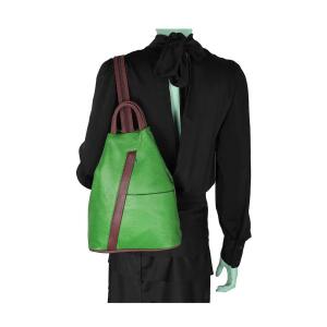 Made in Italy Damen echt Leder Rucksack Backpack Lederrucksack Tasche Schultertasche Ledertasche Nappaleder Grün-Braun