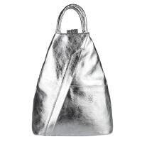 Made in Italy Damen echt Leder Rucksack Backpack Lederrucksack Tasche Schultertasche Ledertasche Nappaleder Silber