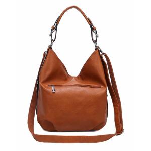 DAMEN TASCHE SHOPPER Hobo-Bag Leder Optik Schultertasche Umhängetasche Handtasche CrossOver CrossBag Damentasche Beuteltasche Cognac
