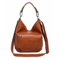 DAMEN TASCHE SHOPPER Hobo-Bag Leder Optik Schultertasche Umhängetasche Handtasche CrossOver CrossBag Damentasche Beuteltasche Cognac