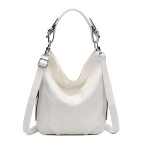 DAMEN TASCHE SHOPPER Hobo-Bag Leder Optik Schultertasche Umhängetasche Handtasche CrossOver CrossBag Damentasche Beuteltasche Weiß