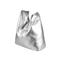 OBC MADE IN ITALY DAMEN LEDER HAND-TASCHE METALLIC Shopper Schultertasche Hobo-Bag Henkeltasche Beuteltasche Silber