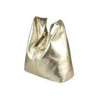 OBC MADE IN ITALY DAMEN LEDER HAND-TASCHE METALLIC Shopper Schultertasche Hobo-Bag Henkeltasche Beuteltasche Gold