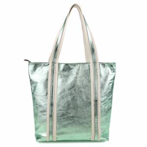 Made in Italy DAMEN METALLIC ECHT LEDER HAND-TASCHE Shopper Schultertasche Tote Bag Umhängetasche Ledertasche Din-A4 Handtasche Beuteltasche