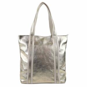 Made in Italy DAMEN METALLIC ECHT LEDER HAND-TASCHE Shopper Schultertasche Tote Bag Umhängetasche Ledertasche Din-A4 Handtasche Beuteltasche
