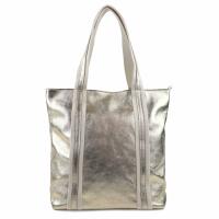 Made in Italy DAMEN METALLIC ECHT LEDER HAND-TASCHE Shopper Schultertasche Tote Bag Umhängetasche Ledertasche Din-A4 Handtasche Beuteltasche