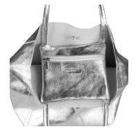 OBC Made in Italy DAMEN LEDER TASCHE DIN-A4 Shopper Schultertasche Henkeltasche Tote Bag  Metallic Handtasche Umhängetasche Beuteltasche Silber