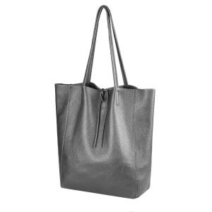 OBC Made in Italy DAMEN LEDER TASCHE DIN-A4 Shopper Schultertasche Tote Hobo Bag Handtasche Umhängetasche Beuteltasche Grau