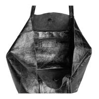 OBC Made in Italy DAMEN LEDER TASCHE DIN-A4 Shopper Schultertasche Henkeltasche Tote Bag Metallic Handtasche Umhängetasche Beuteltasche Schwarz (Metallic)