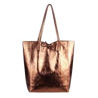 OBC Made in Italy DAMEN LEDER TASCHE DIN-A4 Shopper Schultertasche Henkeltasche Tote Bag Metallic Handtasche Umhängetasche Beuteltasche Bronze (Metallic)