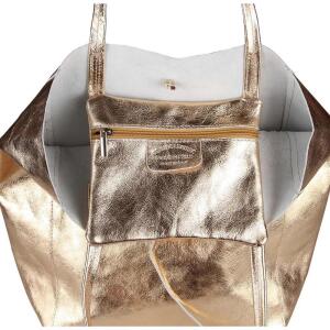 Made in Italy DAMEN LEDER TASCHE DIN-A4 Shopper Schultertasche Henkeltasche Tote Bag Metallic Handtasche Umhängetasche Beuteltasche Rosa (Metallic)