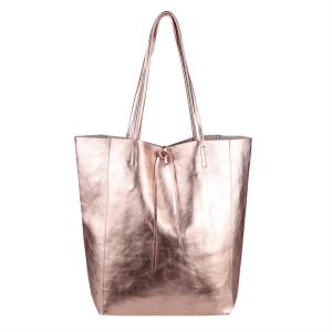 OBC Made in Italy DAMEN LEDER TASCHE DIN-A4 Shopper Schultertasche Henkeltasche Tote Bag Metallic Handtasche Umhängetasche Beuteltasche Rosa (Metallic)