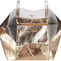 Made in Italy DAMEN LEDER TASCHE DIN-A4 Shopper Schultertasche Henkeltasche Tote Bag Metallic Handtasche Umhängetasche Beuteltasche Rosa (Metallic)