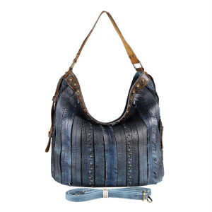 Hobo Bag Beuteltasche Fransen Metallkette XL Handtasche blau @--}--