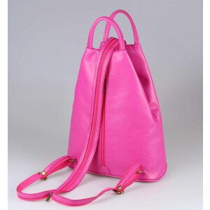 ITAL DAMEN echt LEDER RUCKSACK Backpack Cityrucksack Lederrucksack Stadtrucksack Tasche Schultertasche Ledertasche Nappaleder Pink