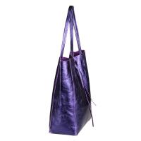 OBC Made in Italy DAMEN LEDER TASCHE DIN-A4 Shopper Schultertasche Henkeltasche Tote Bag Metallic Handtasche Umhängetasche Beuteltasche Lila (Metallic)
