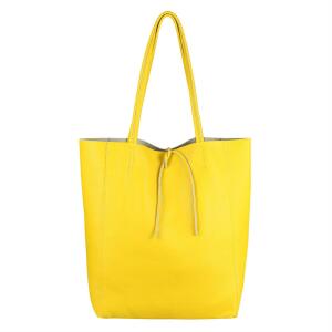 OBC Made in Italy DAMEN LEDER TASCHE DIN-A4 Shopper Schultertasche Henkeltasche Tote Bag Handtasche Umhängetasche Beuteltasche Gelb.