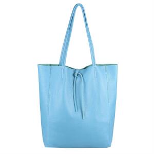 OBC Made in Italy DAMEN LEDER TASCHE DIN-A4 Shopper Schultertasche Henkeltasche Tote Bag Handtasche Umhängetasche Beuteltasche Hellblau