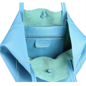 OBC Made in Italy DAMEN LEDER TASCHE DIN-A4 Shopper Schultertasche Henkeltasche Tote Bag Handtasche Umhängetasche Beuteltasche Hellblau
