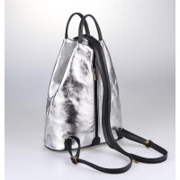 Made in Italy Damen echt Leder Rucksack Backpack Lederrucksack Tasche Schultertasche Ledertasche Nappaleder Silber-Schwarz