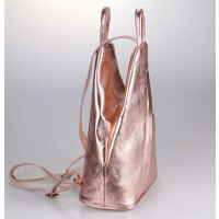 Made in Italy Damen echt Leder Rucksack Backpack Lederrucksack Tasche Schultertasche Ledertasche Nappaleder Rosa-Metallic